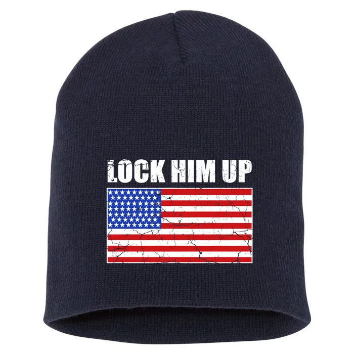 Lock Him Up Resist USA Flag Anti Trump Short Acrylic Beanie