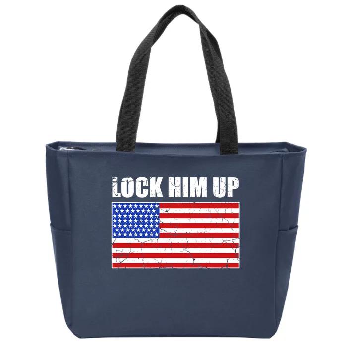 Lock Him Up Resist USA Flag Anti Trump Zip Tote Bag