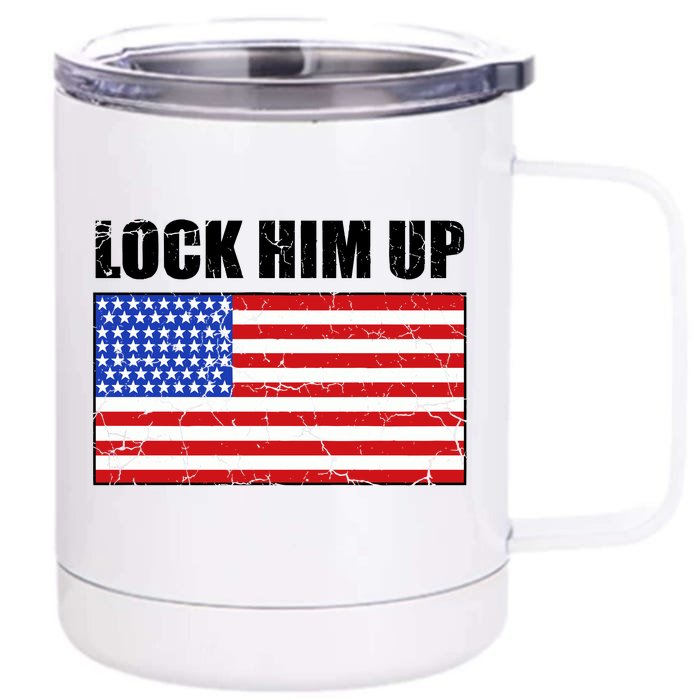 Lock Him Up Resist USA Flag Anti Trump Front & Back 12oz Stainless Steel Tumbler Cup