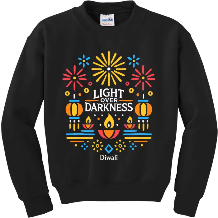 Light Over Darkness Diwali Celebration Festival Gift Kids Sweatshirt