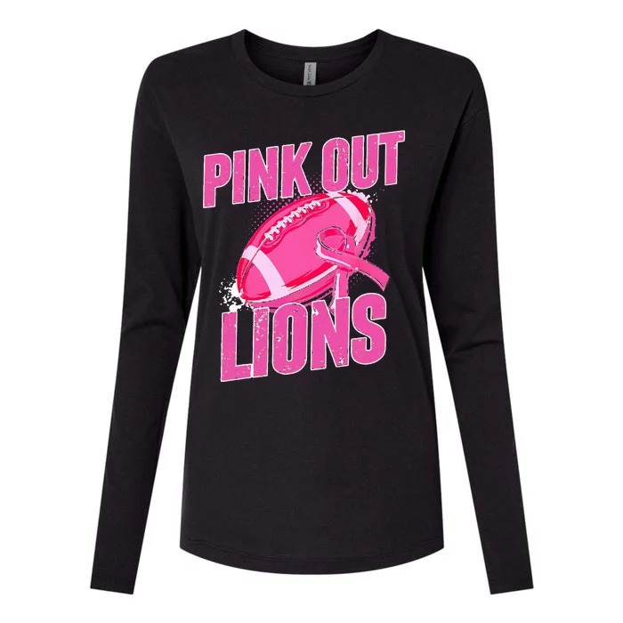 Lions Out Football Tackle Breast Cancer Womens Cotton Relaxed Long Sleeve T-Shirt