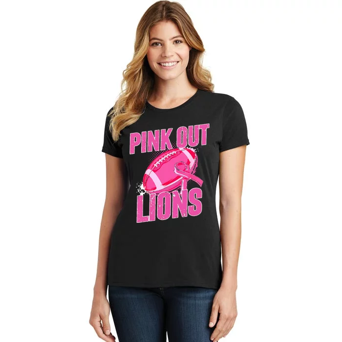 Lions Out Football Tackle Breast Cancer Women's T-Shirt