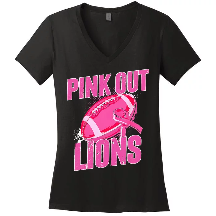 Lions Out Football Tackle Breast Cancer Women's V-Neck T-Shirt