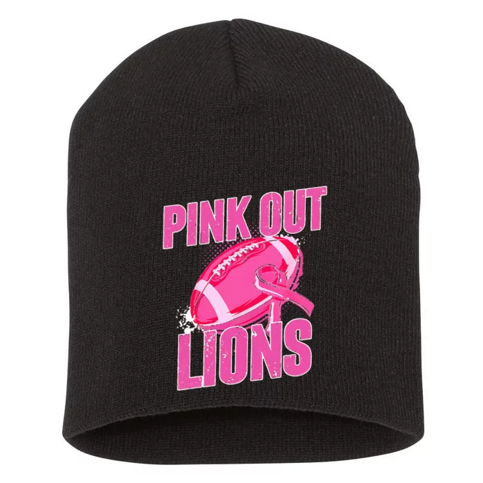 Lions Out Football Tackle Breast Cancer Short Acrylic Beanie