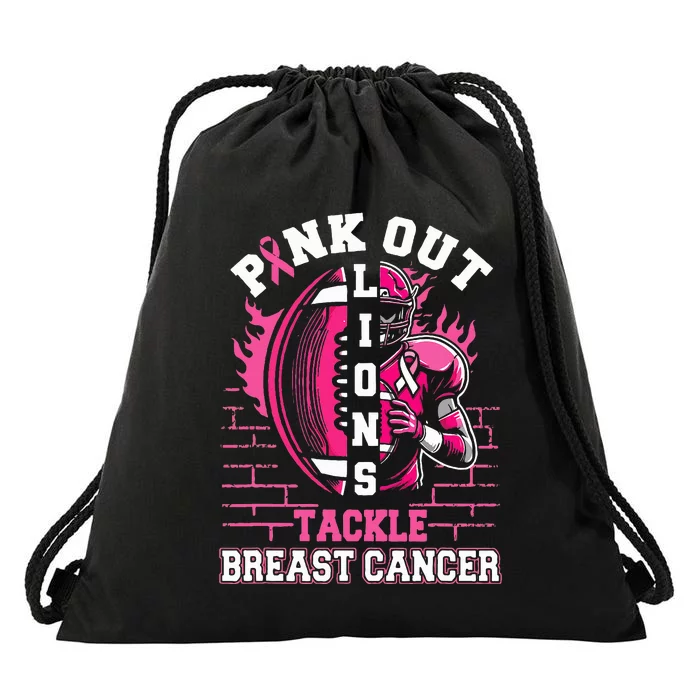 Lions Out Football Tackle Breast Cancer Drawstring Bag