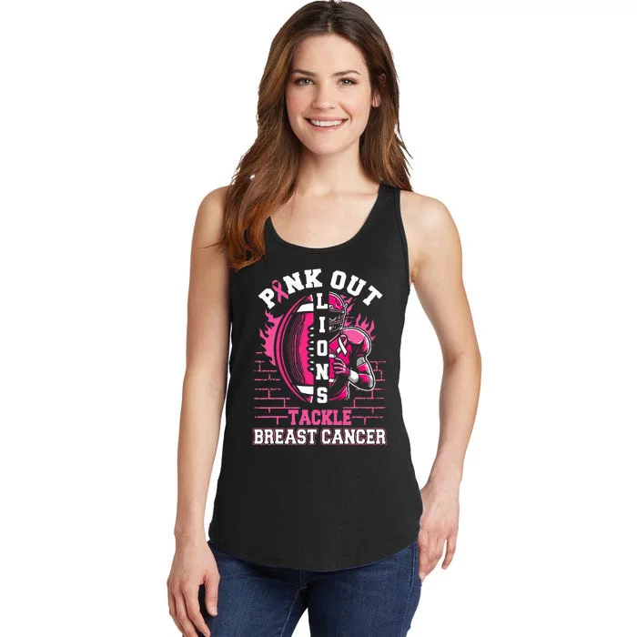 Lions Out Football Tackle Breast Cancer Ladies Essential Tank