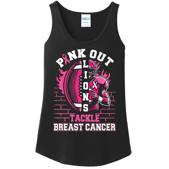 Lions Out Football Tackle Breast Cancer Ladies Essential Tank