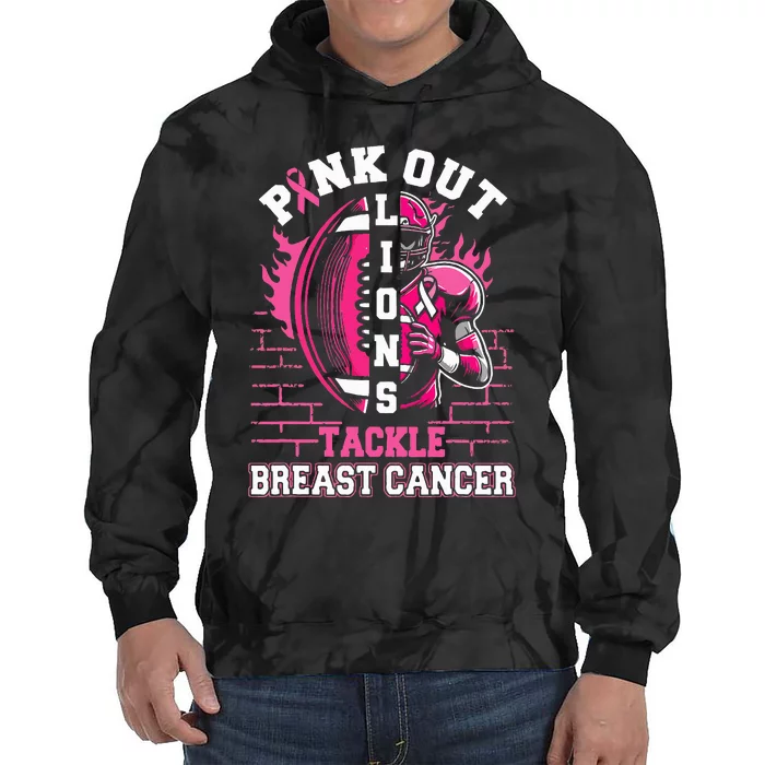 Lions Out Football Tackle Breast Cancer Tie Dye Hoodie