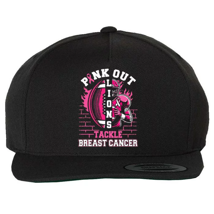 Lions Out Football Tackle Breast Cancer Wool Snapback Cap