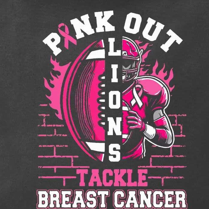 Lions Out Football Tackle Breast Cancer Zip Tote Bag