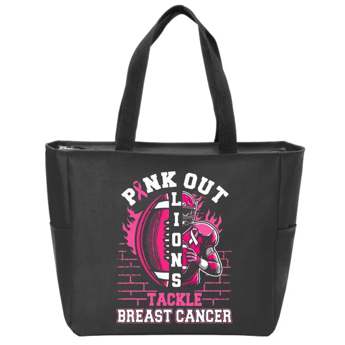 Lions Out Football Tackle Breast Cancer Zip Tote Bag