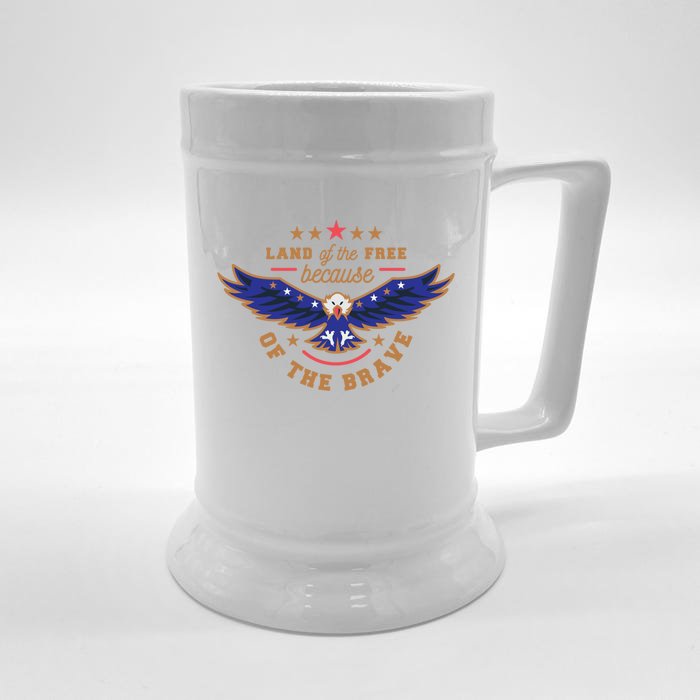 Land Of Free Because Of The Brave Usa Eagle Gift Front & Back Beer Stein