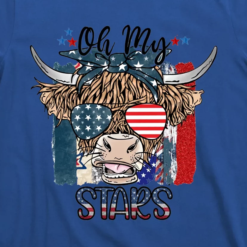 Leopard Ohmeaningful Giftmy Stars Cow American Highland Cow With 4th July Gift T-Shirt