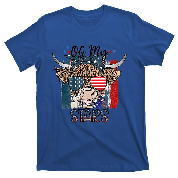 Leopard Ohmeaningful Giftmy Stars Cow American Highland Cow With 4th July Gift T-Shirt