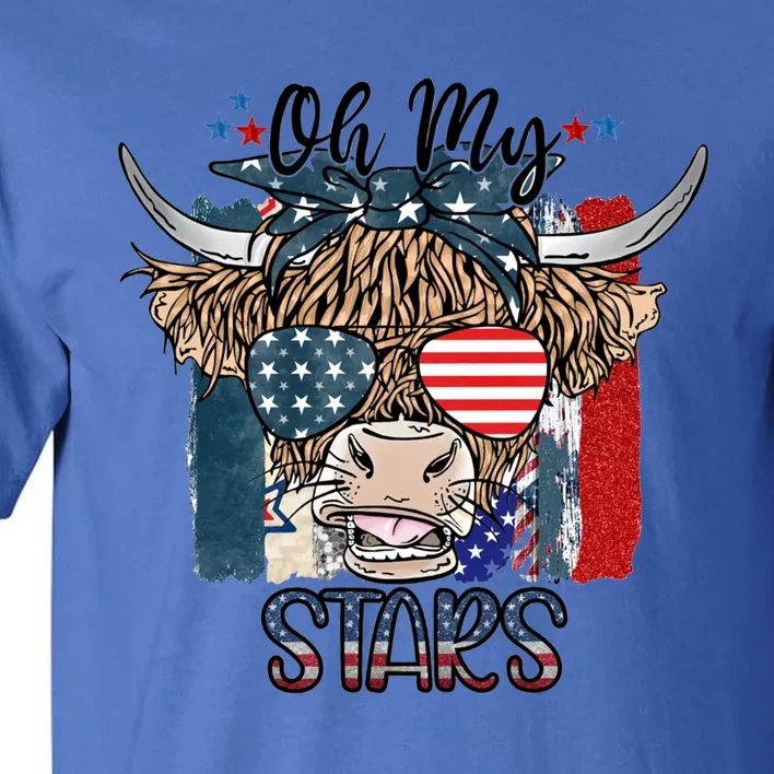 Leopard Ohmeaningful Giftmy Stars Cow American Highland Cow With 4th July Gift Tall T-Shirt