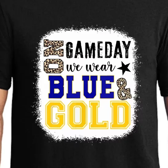 Leopard On Game Day Football We Wear Gold And Blue Gift Pajama Set