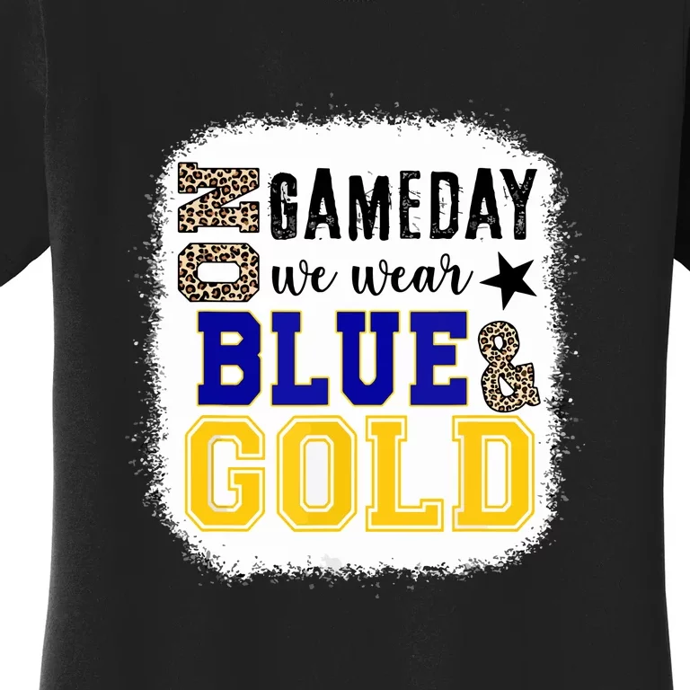 Leopard On Game Day Football We Wear Gold And Blue Gift Women's T-Shirt