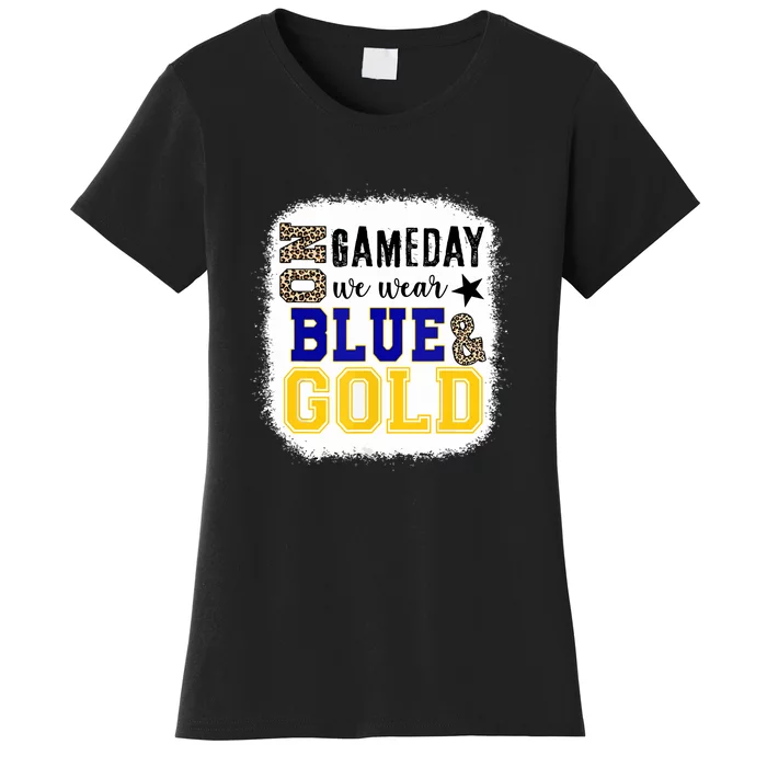 Leopard On Game Day Football We Wear Gold And Blue Gift Women's T-Shirt