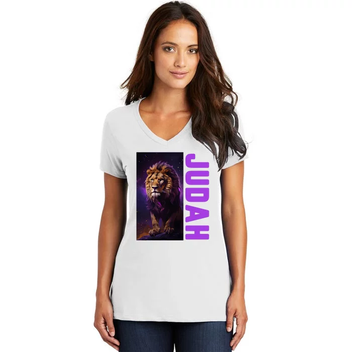 Lion Of Judah Messianic Hebrew Roots Torah Observant Women's V-Neck T-Shirt