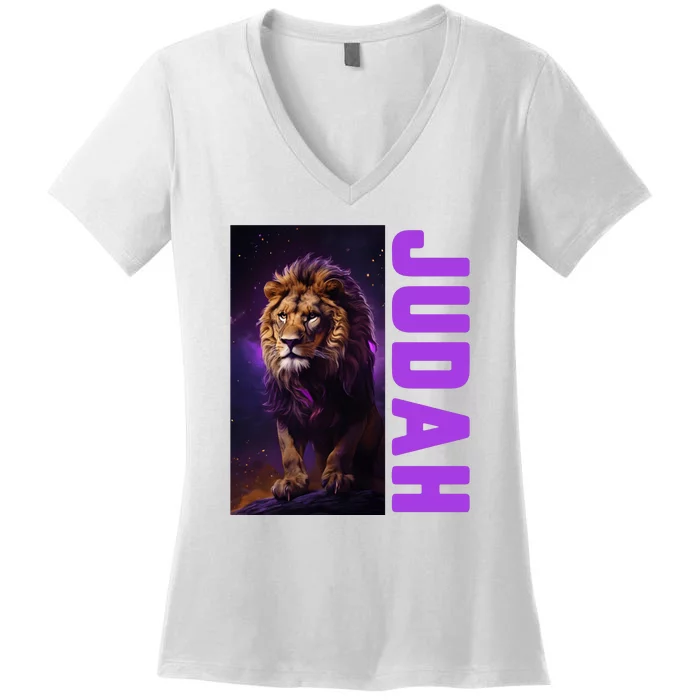 Lion Of Judah Messianic Hebrew Roots Torah Observant Women's V-Neck T-Shirt