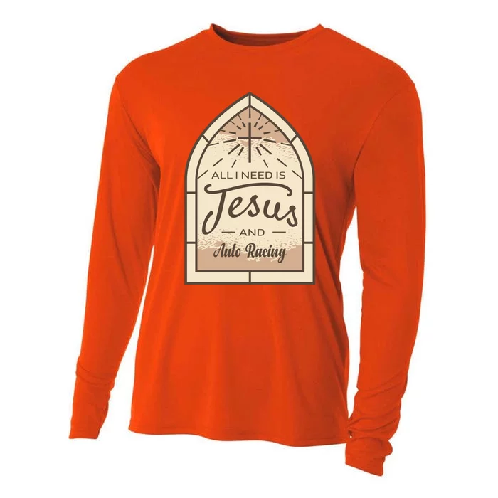 Lover Of Jesus And Auto Racing Fan Gift Cooling Performance Long Sleeve Crew