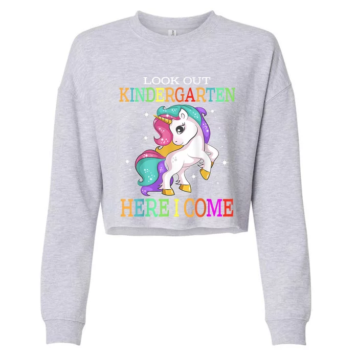 Look Out Kindergarten Here I Come Unicorn Back To School Cropped Pullover Crew