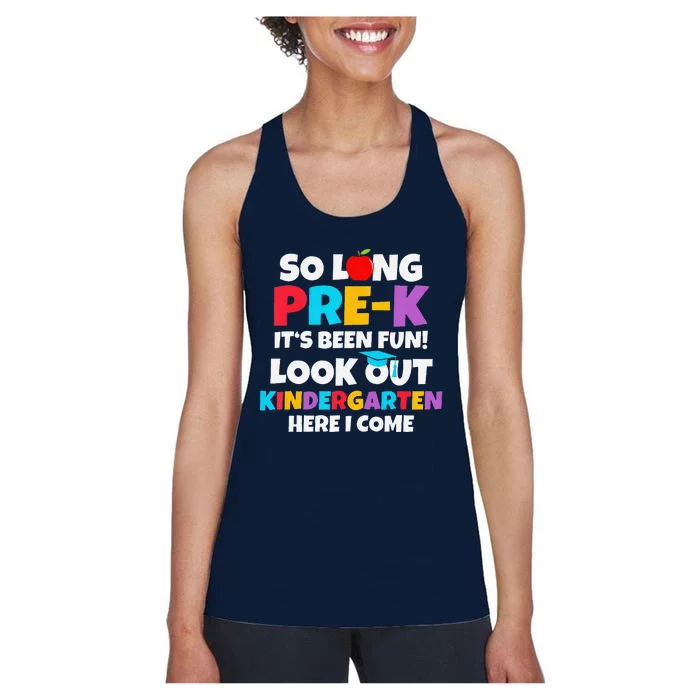 Look Out Kindergarten Prek Graduate Preschool Graduation Women's Racerback Tank