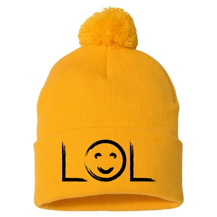 LOL Smiley Face Emoji Pom Pom 12in Knit Beanie