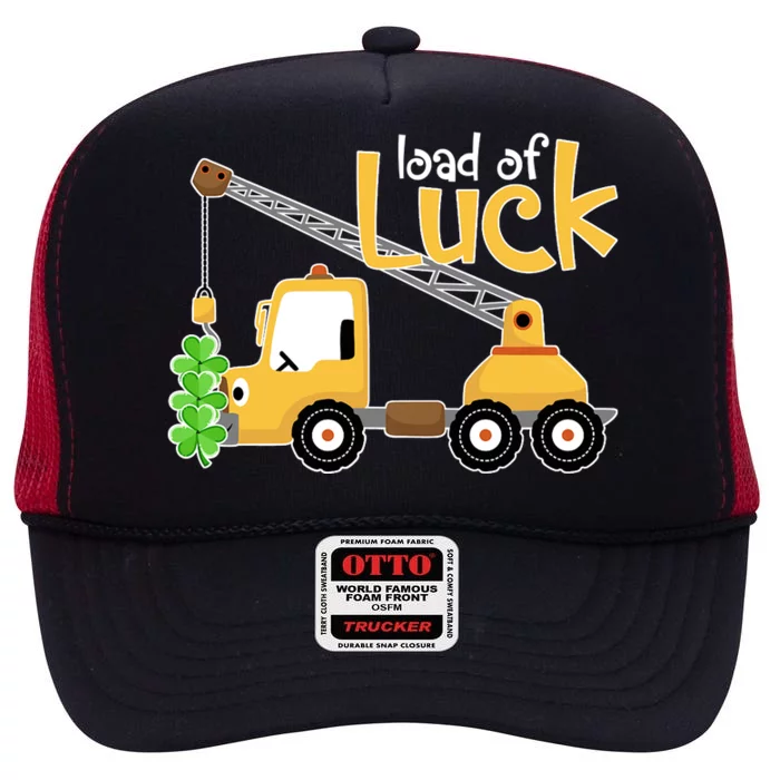 Loads Of Luck Shamrock Funny Truck Saint Patricks Day High Crown Mesh Trucker Hat