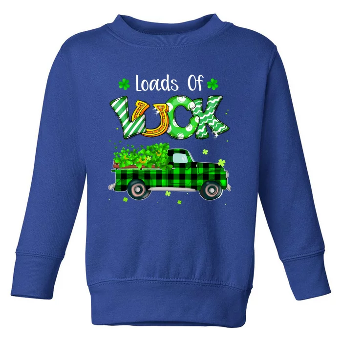 Loads Of Luck Truck Buffalo Plaid Shamrock St Patrick's Day Gift Toddler Sweatshirt