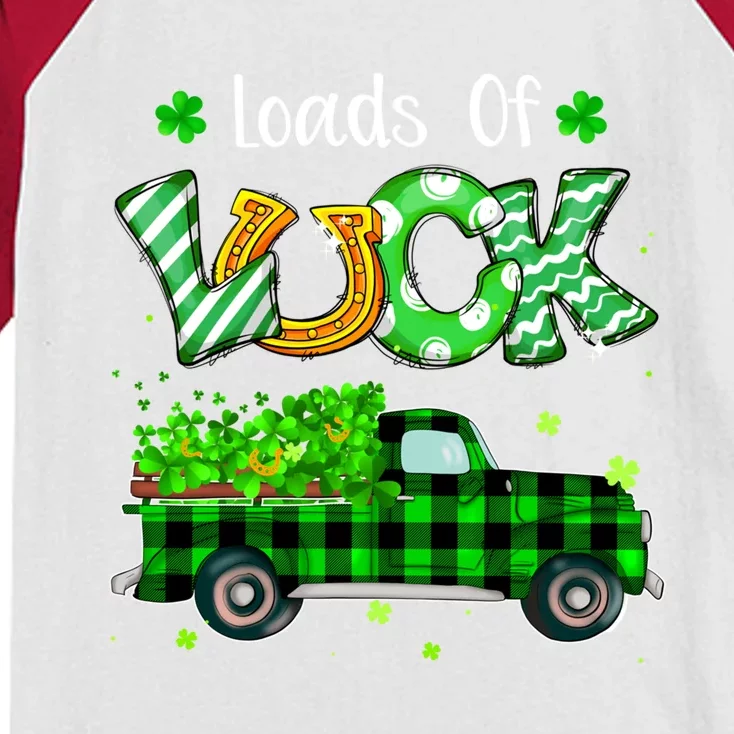 Loads Of Luck Truck Buffalo Plaid Shamrock St Patrick's Day Gift Kids Colorblock Raglan Jersey