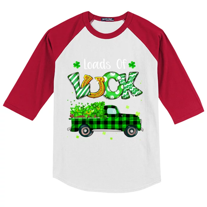 Loads Of Luck Truck Buffalo Plaid Shamrock St Patrick's Day Gift Kids Colorblock Raglan Jersey