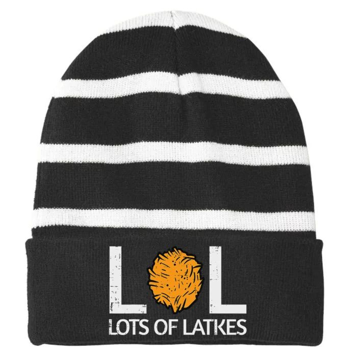 Lots Of Latkes Funny Jew Hanukkah Chanukah Striped Beanie with Solid Band