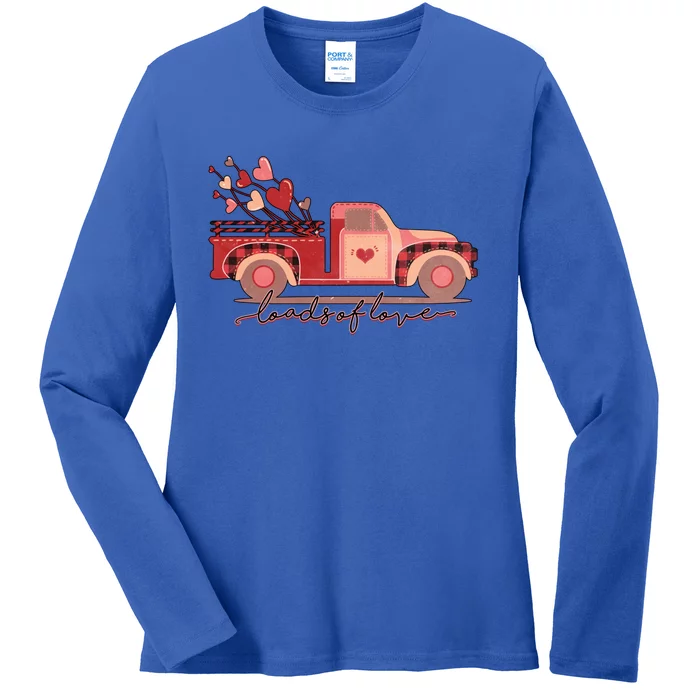 Loads Of Love Heart Truck Happy Valentines Day Heart Love Funny Gift Ladies Long Sleeve Shirt