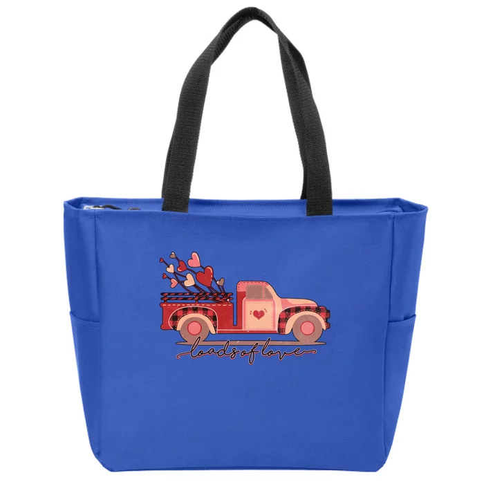 Loads Of Love Heart Truck Happy Valentines Day Heart Love Funny Gift Zip Tote Bag