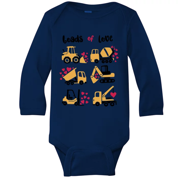 Loads Of Love Construction Trucks Valentine's Day Funny Gift Baby Long Sleeve Bodysuit