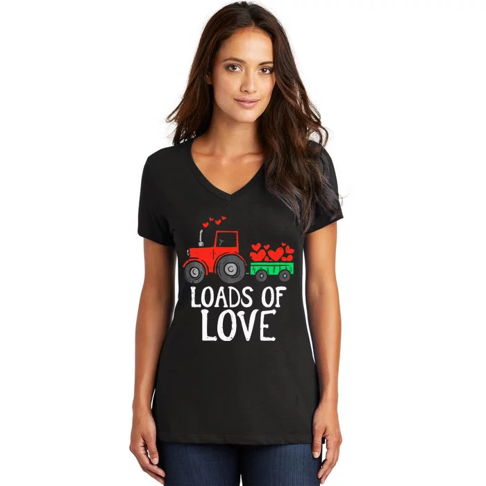 Loads Of Love Tractor Cute Valentines Day Women's V-Neck T-Shirt