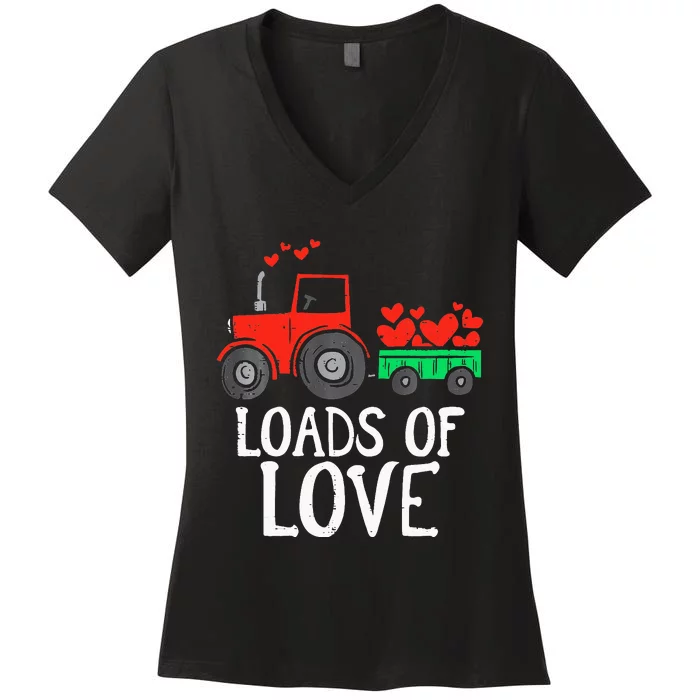 Loads Of Love Tractor Cute Valentines Day Women's V-Neck T-Shirt