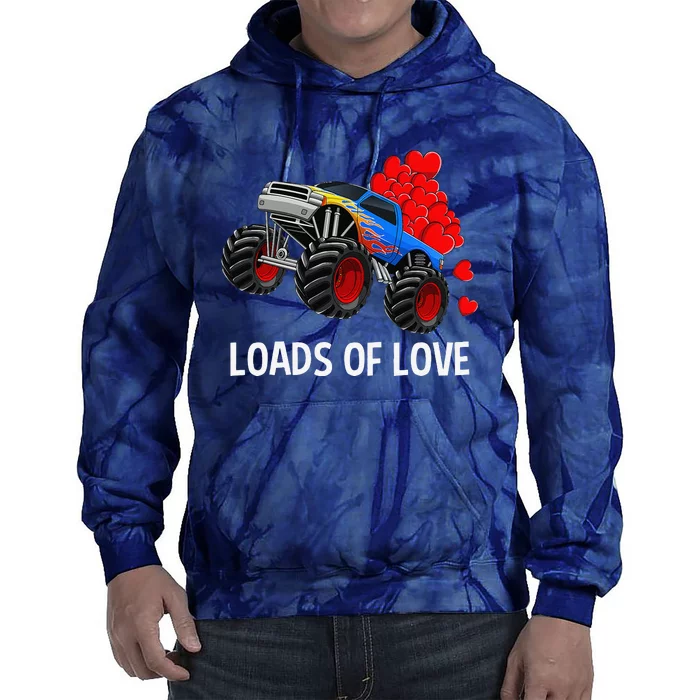 Loads Of Love Monster Truck Valentine's Day Gifts Tie Dye Hoodie