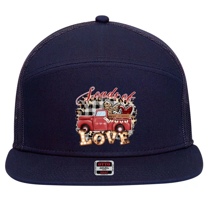 Loads Of Love Cute Vintage Truck Valentines Day 7 Panel Mesh Trucker Snapback Hat