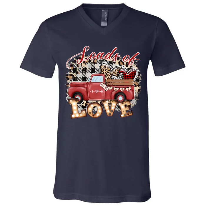 Loads Of Love Cute Vintage Truck Valentines Day V-Neck T-Shirt