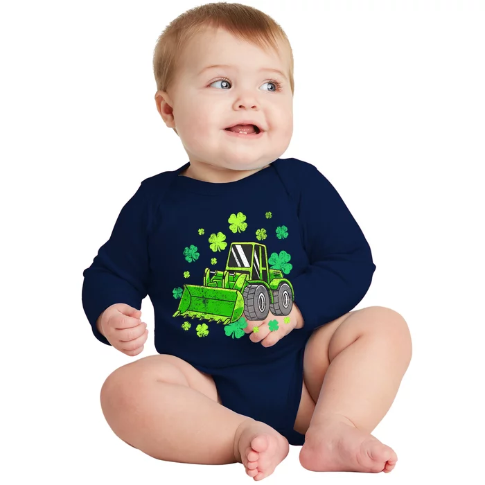 Loads Of Luck Tractor Boy St Patricks Day Baby Long Sleeve Bodysuit