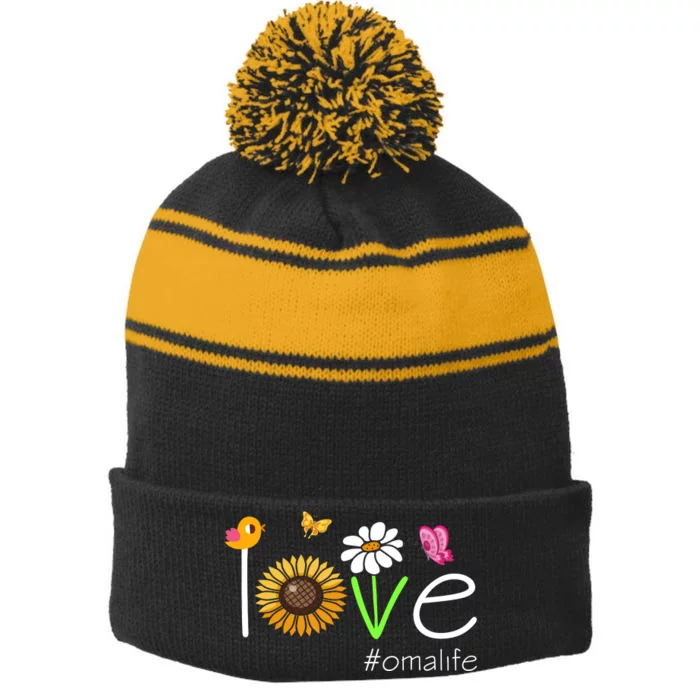 Love Oma Life Cute Matching Family Stripe Pom Pom Beanie