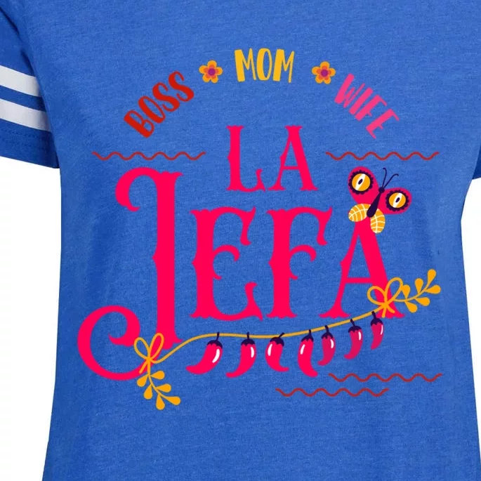 Latin Or Mexican Mothers Day Design Or Boss Mom Wife La Jefa Funny Gift Enza Ladies Jersey Football T-Shirt