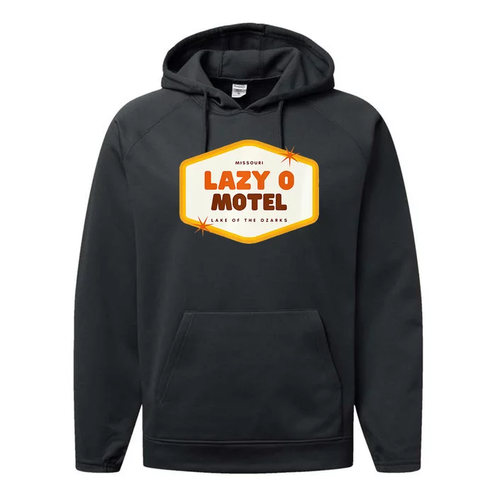 Lazy O Motel Lake Of The Ozarks Missouri Performance Fleece Hoodie