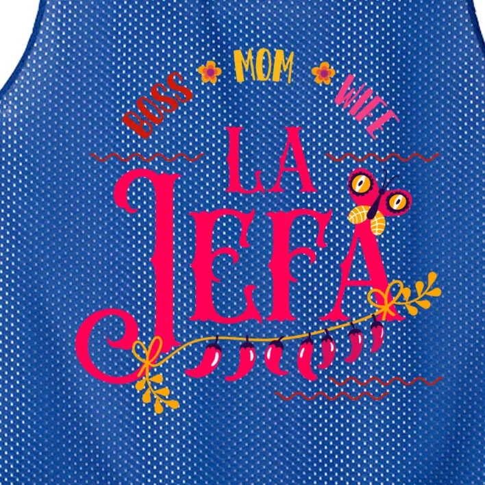 Latin Or Mexican Mothers Day Design Or Boss Mom Wife La Jefa Funny Gift Mesh Reversible Basketball Jersey Tank