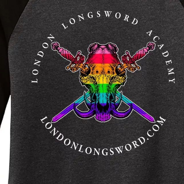 London Longsword Academy Rainbow Boar Skull Women's Tri-Blend 3/4-Sleeve Raglan Shirt