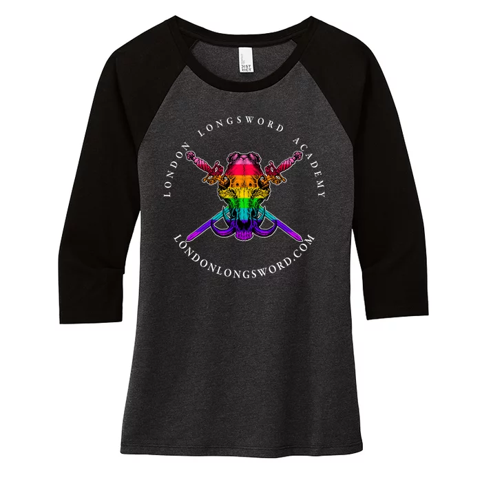 London Longsword Academy Rainbow Boar Skull Women's Tri-Blend 3/4-Sleeve Raglan Shirt