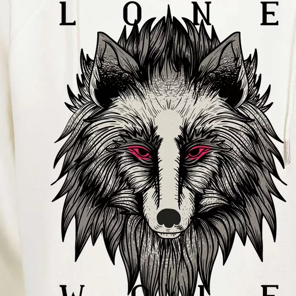 Lone Wolf Red Eyes Womens Funnel Neck Pullover Hood