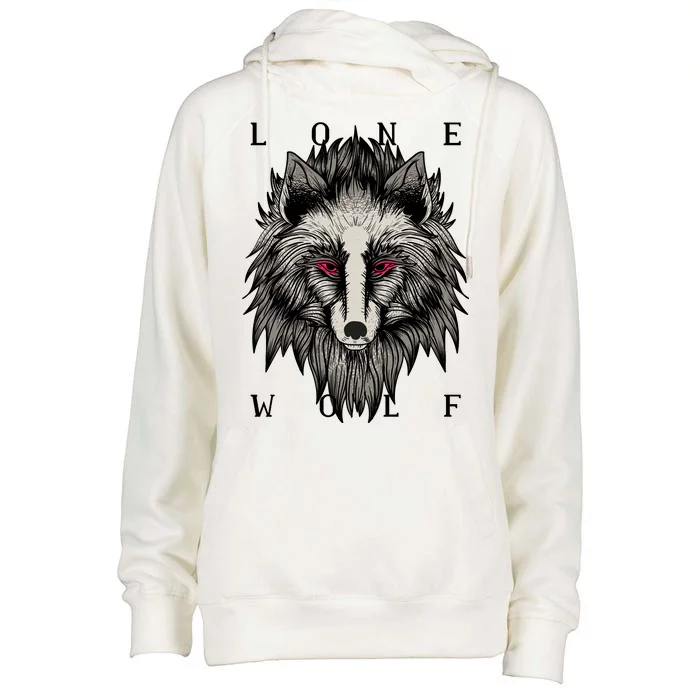 Lone Wolf Red Eyes Womens Funnel Neck Pullover Hood